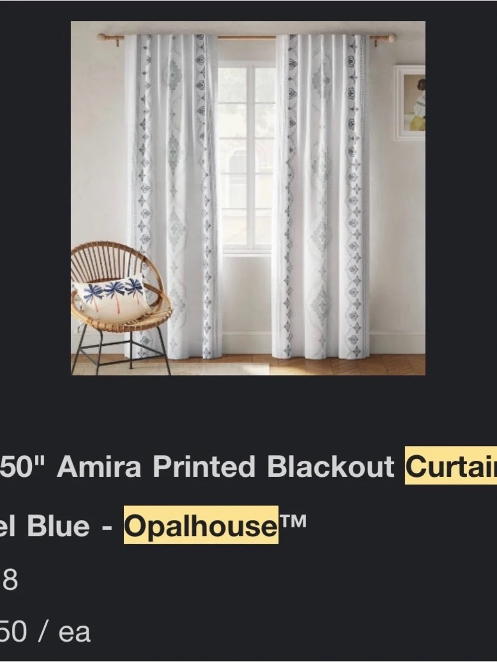Opalhouse White Curtain Panel with Blue Geometric Border(set of 2)
